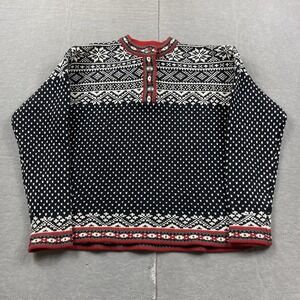 L.L. Bean Nordic Black and Cream Sweater with Red Trim